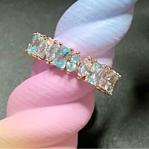 Bomb Party March Birthday Rose Gold and Aquamarine Band Ring